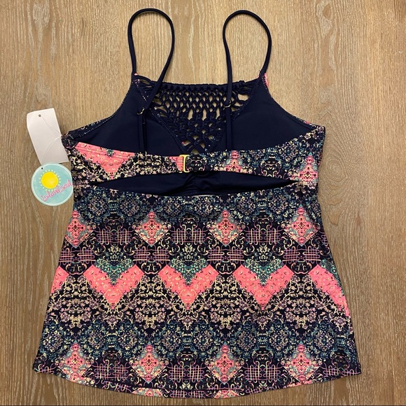 ISLAND SOUL Macrame High Navy Metallic Tankini Top - Picture 5 of 13